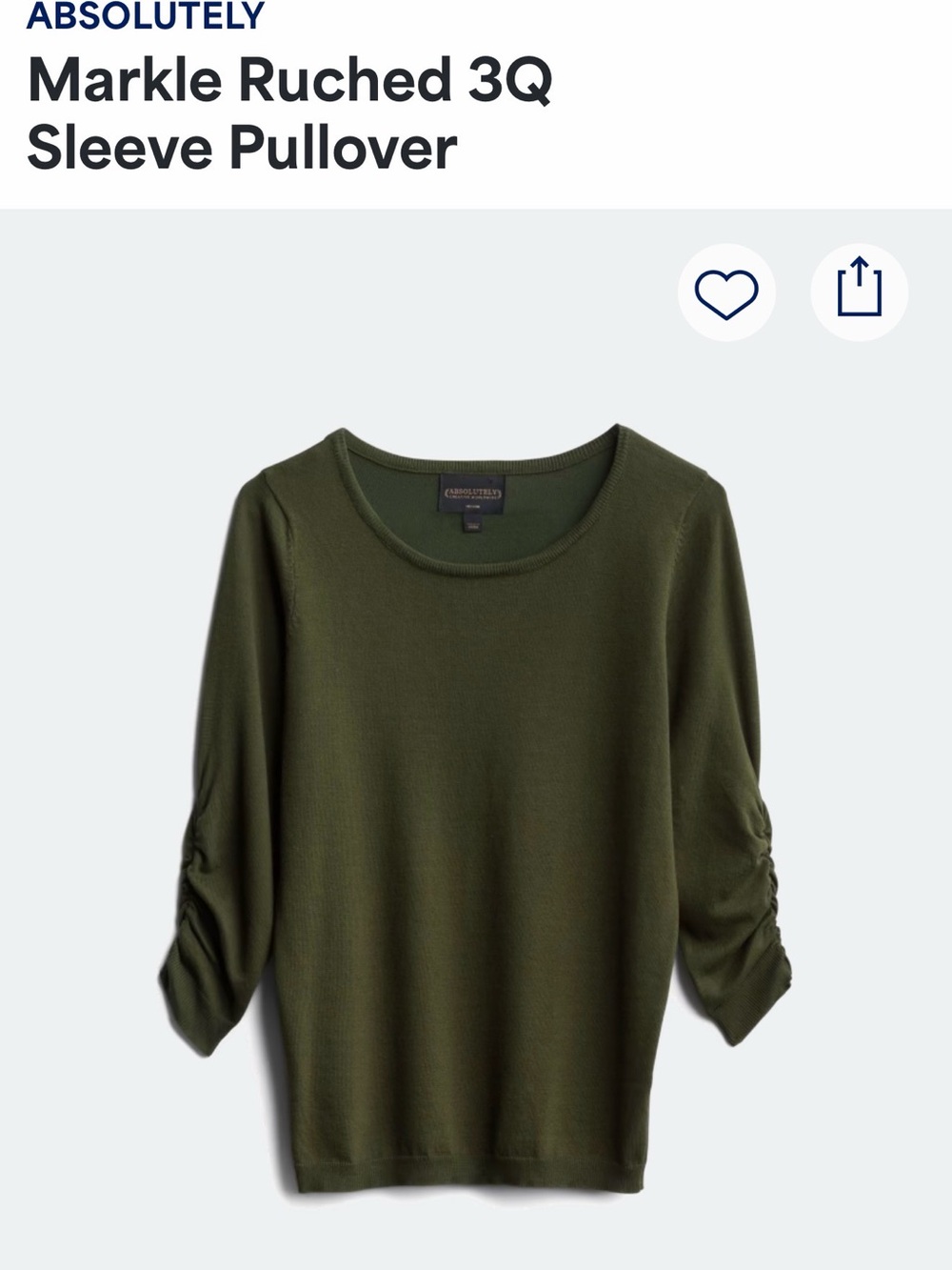 Absolutely Olive Green Ruched-Sleeve Pullover